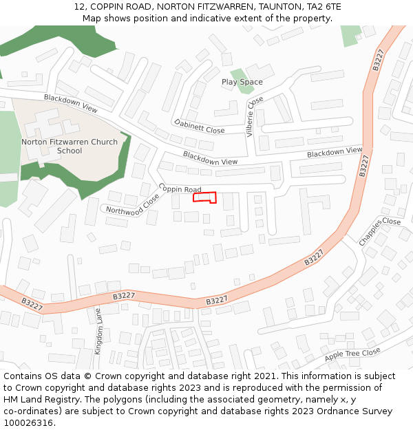 12, COPPIN ROAD, NORTON FITZWARREN, TAUNTON, TA2 6TE: Location map and indicative extent of plot