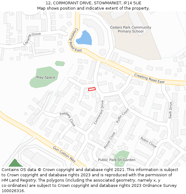 12, CORMORANT DRIVE, STOWMARKET, IP14 5UE: Location map and indicative extent of plot