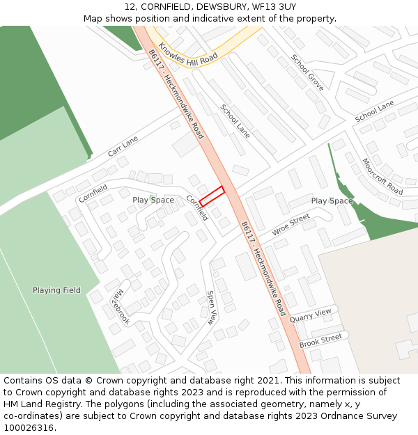12, CORNFIELD, DEWSBURY, WF13 3UY: Location map and indicative extent of plot