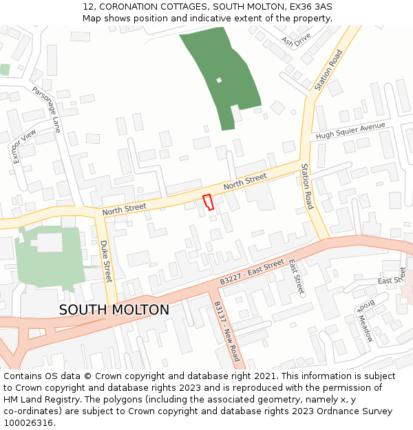 12, CORONATION COTTAGES, SOUTH MOLTON, EX36 3AS: Location map and indicative extent of plot