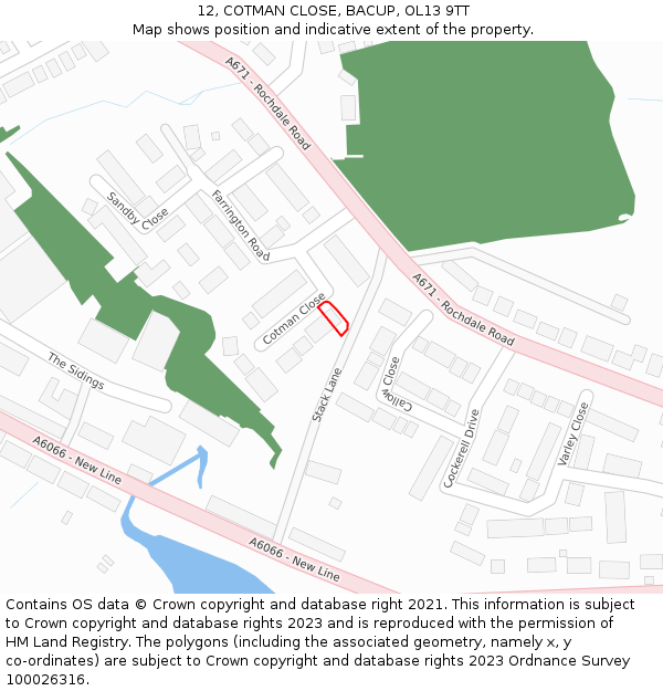 12, COTMAN CLOSE, BACUP, OL13 9TT: Location map and indicative extent of plot