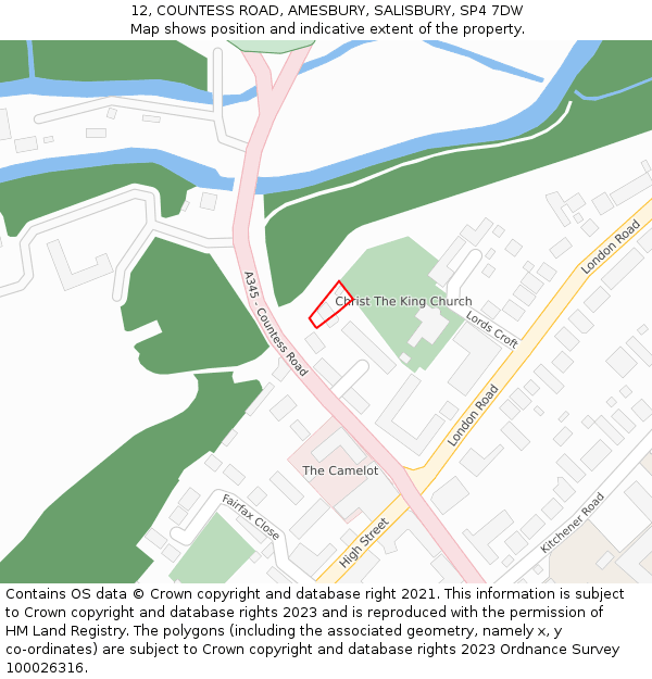 12, COUNTESS ROAD, AMESBURY, SALISBURY, SP4 7DW: Location map and indicative extent of plot