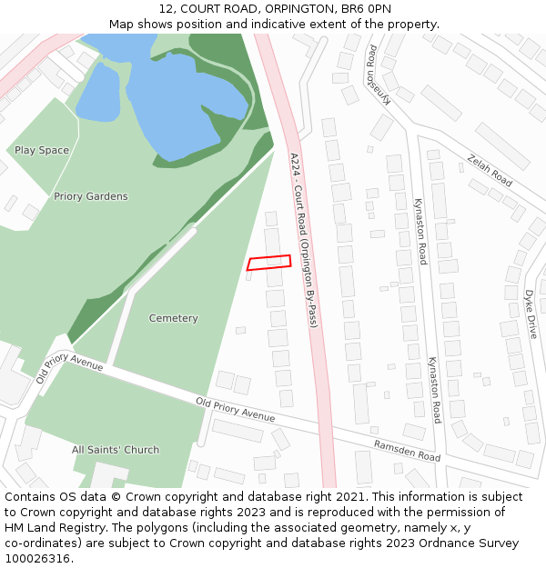 12, COURT ROAD, ORPINGTON, BR6 0PN: Location map and indicative extent of plot