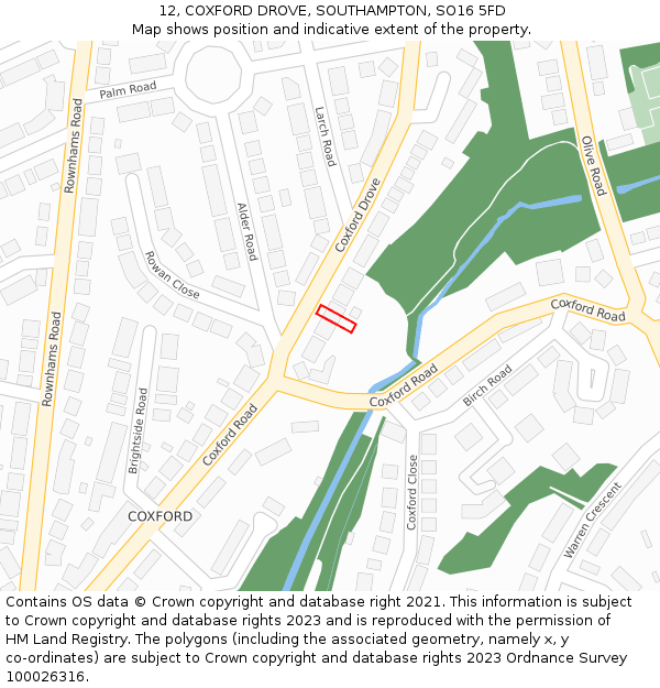 12, COXFORD DROVE, SOUTHAMPTON, SO16 5FD: Location map and indicative extent of plot