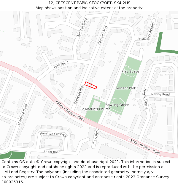 12, CRESCENT PARK, STOCKPORT, SK4 2HS: Location map and indicative extent of plot