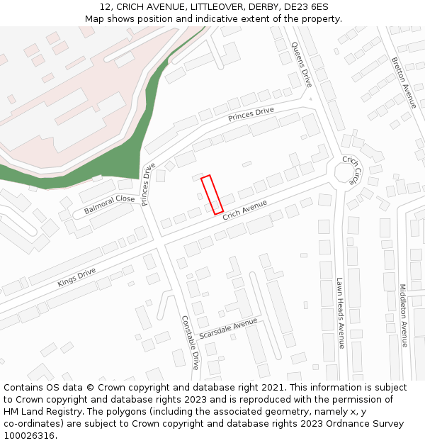 12, CRICH AVENUE, LITTLEOVER, DERBY, DE23 6ES: Location map and indicative extent of plot