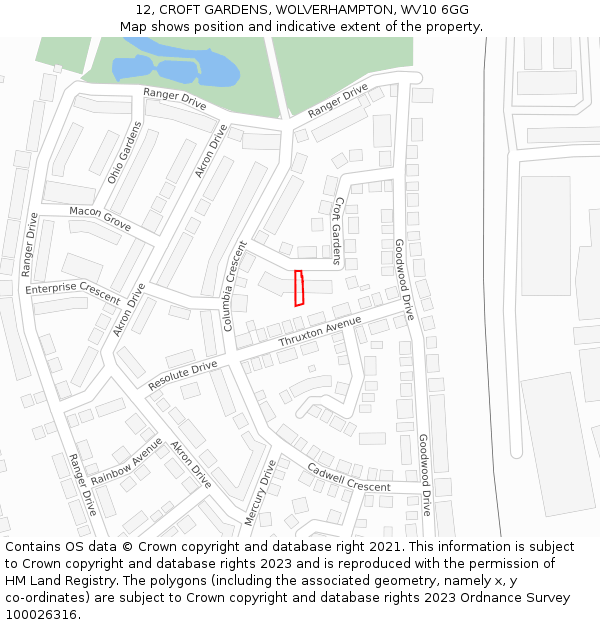 12, CROFT GARDENS, WOLVERHAMPTON, WV10 6GG: Location map and indicative extent of plot