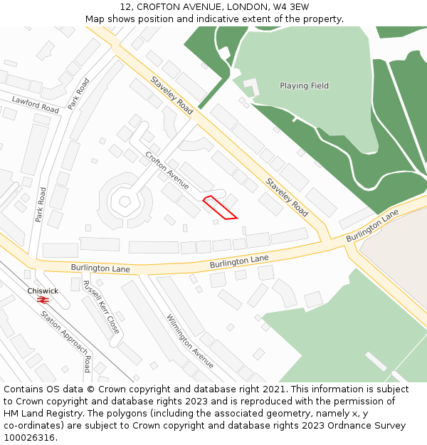 12, CROFTON AVENUE, LONDON, W4 3EW: Location map and indicative extent of plot