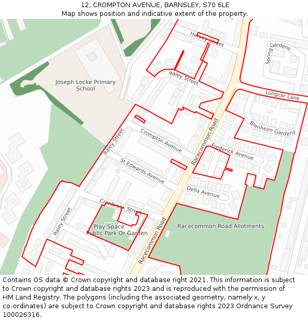 12, CROMPTON AVENUE, BARNSLEY, S70 6LE: Location map and indicative extent of plot