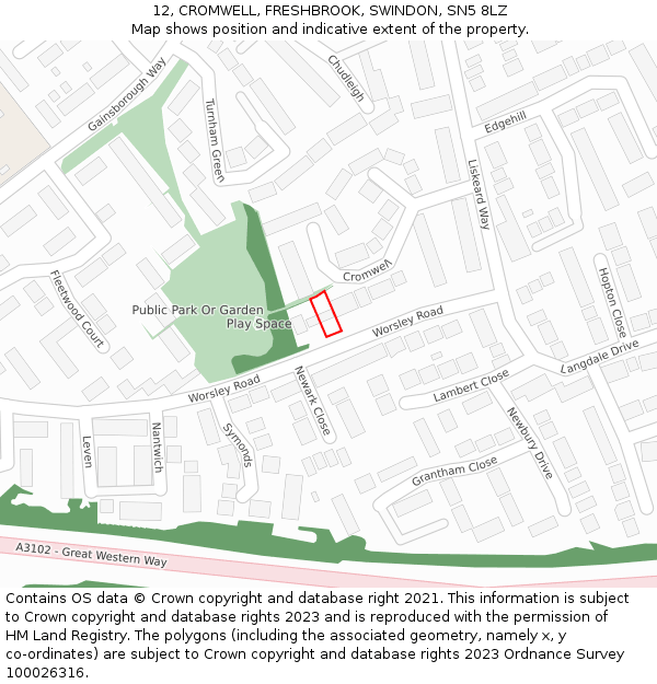 12, CROMWELL, FRESHBROOK, SWINDON, SN5 8LZ: Location map and indicative extent of plot