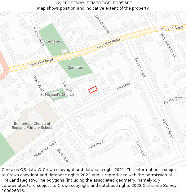 12, CROSSWAY, BEMBRIDGE, PO35 5RE: Location map and indicative extent of plot