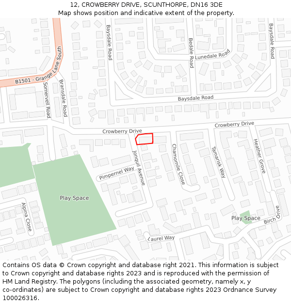 12, CROWBERRY DRIVE, SCUNTHORPE, DN16 3DE: Location map and indicative extent of plot