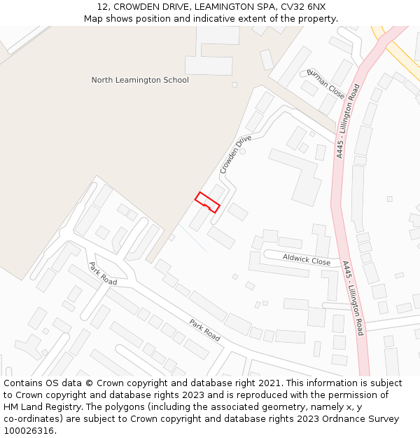 12, CROWDEN DRIVE, LEAMINGTON SPA, CV32 6NX: Location map and indicative extent of plot