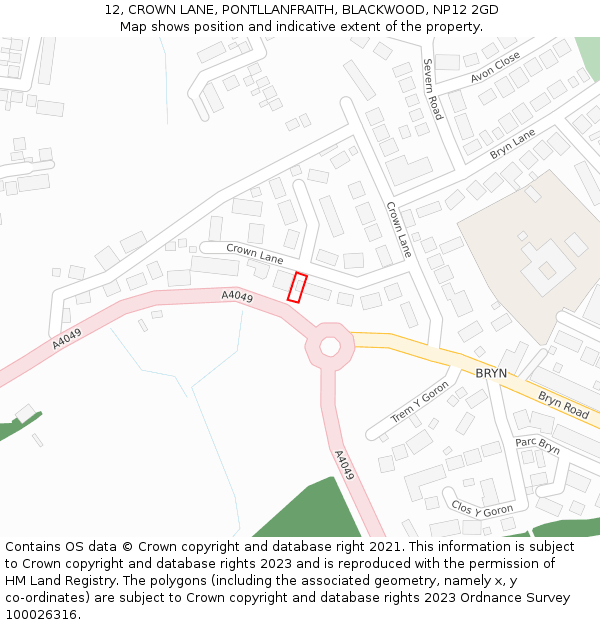12, CROWN LANE, PONTLLANFRAITH, BLACKWOOD, NP12 2GD: Location map and indicative extent of plot