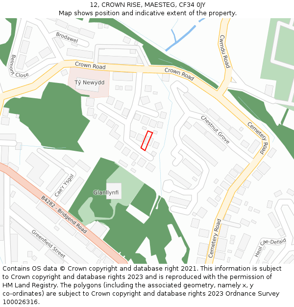 12, CROWN RISE, MAESTEG, CF34 0JY: Location map and indicative extent of plot