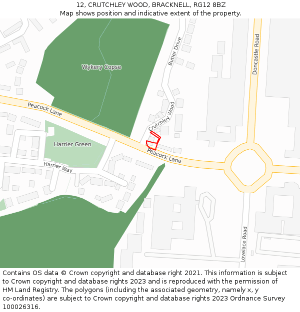 12, CRUTCHLEY WOOD, BRACKNELL, RG12 8BZ: Location map and indicative extent of plot