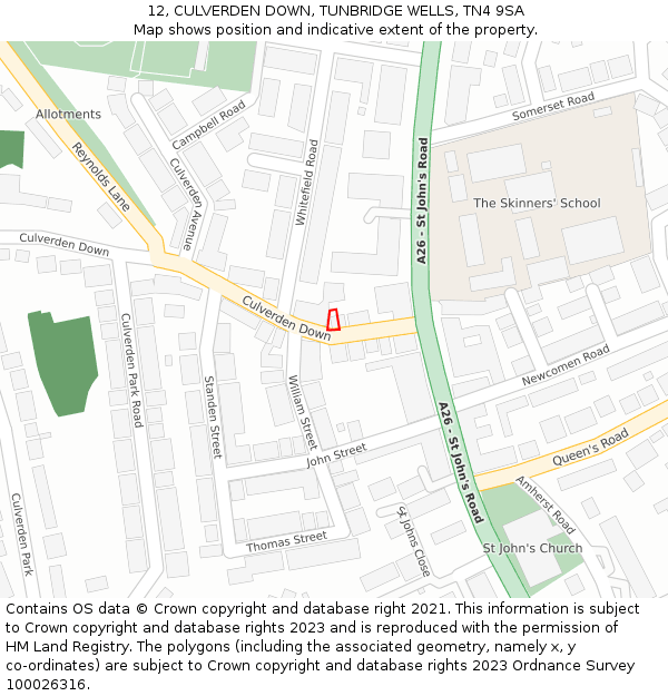 12, CULVERDEN DOWN, TUNBRIDGE WELLS, TN4 9SA: Location map and indicative extent of plot