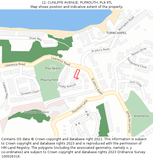 12, CUNLIFFE AVENUE, PLYMOUTH, PL9 9TL: Location map and indicative extent of plot