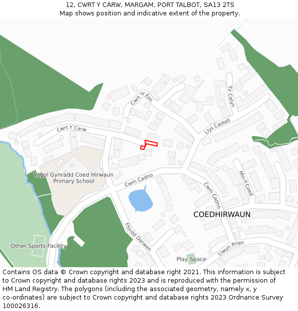 12, CWRT Y CARW, MARGAM, PORT TALBOT, SA13 2TS: Location map and indicative extent of plot