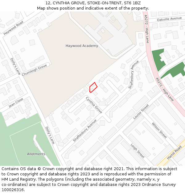 12, CYNTHIA GROVE, STOKE-ON-TRENT, ST6 1BZ: Location map and indicative extent of plot