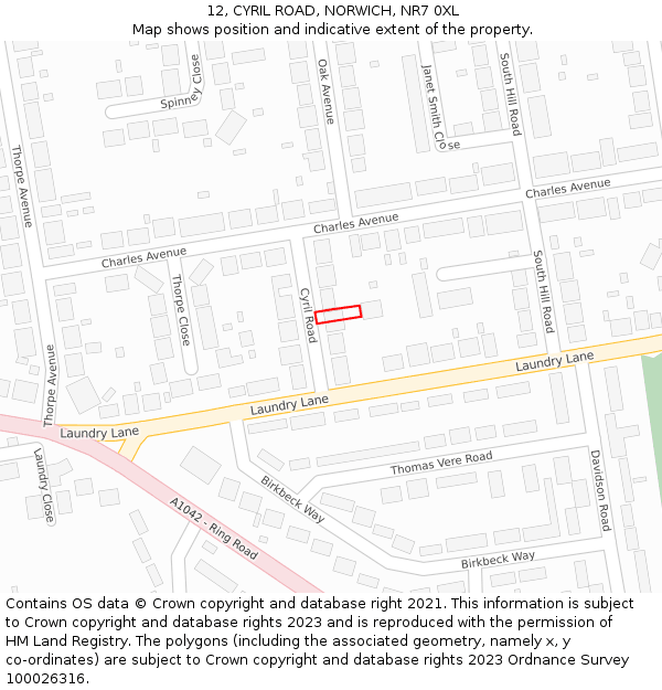 12, CYRIL ROAD, NORWICH, NR7 0XL: Location map and indicative extent of plot