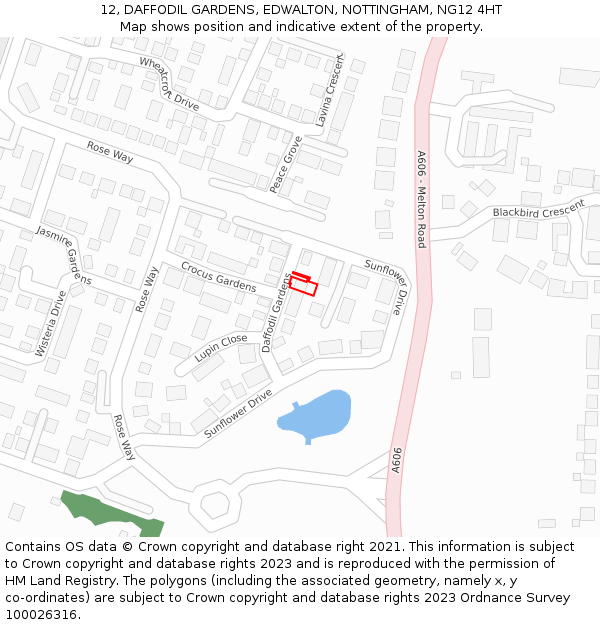 12, DAFFODIL GARDENS, EDWALTON, NOTTINGHAM, NG12 4HT: Location map and indicative extent of plot