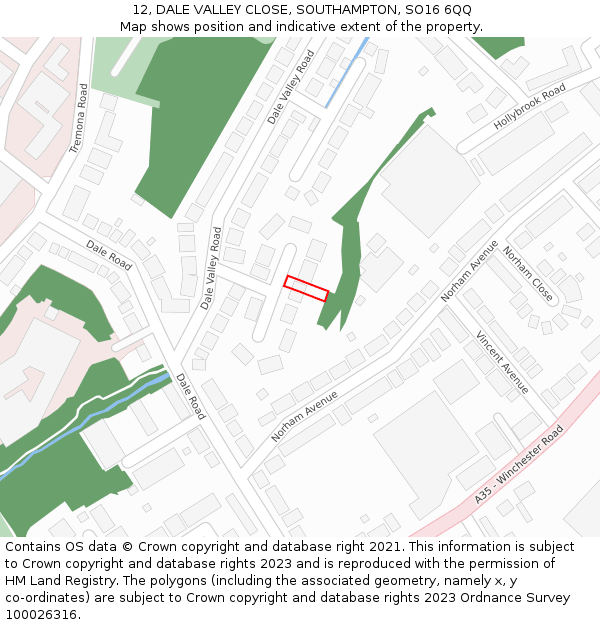 12, DALE VALLEY CLOSE, SOUTHAMPTON, SO16 6QQ: Location map and indicative extent of plot