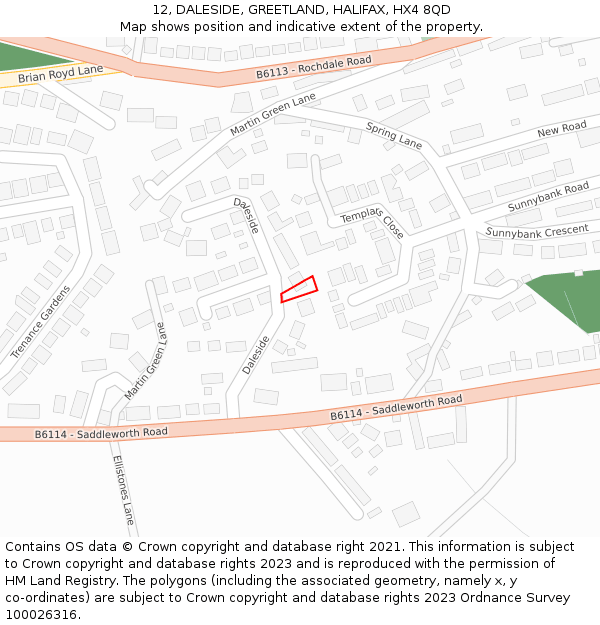 12, DALESIDE, GREETLAND, HALIFAX, HX4 8QD: Location map and indicative extent of plot