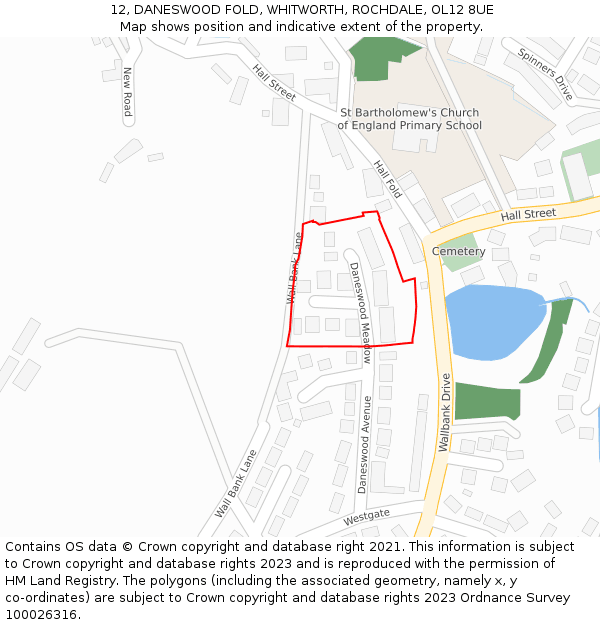 12, DANESWOOD FOLD, WHITWORTH, ROCHDALE, OL12 8UE: Location map and indicative extent of plot