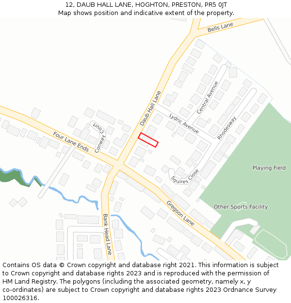 12, DAUB HALL LANE, HOGHTON, PRESTON, PR5 0JT: Location map and indicative extent of plot