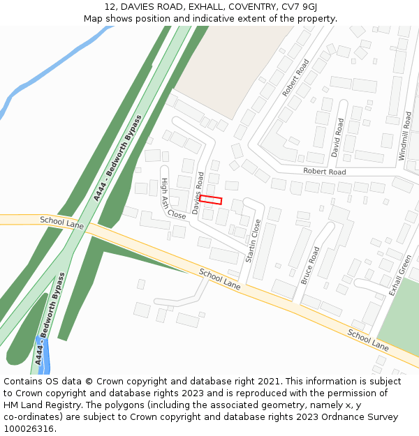 12, DAVIES ROAD, EXHALL, COVENTRY, CV7 9GJ: Location map and indicative extent of plot