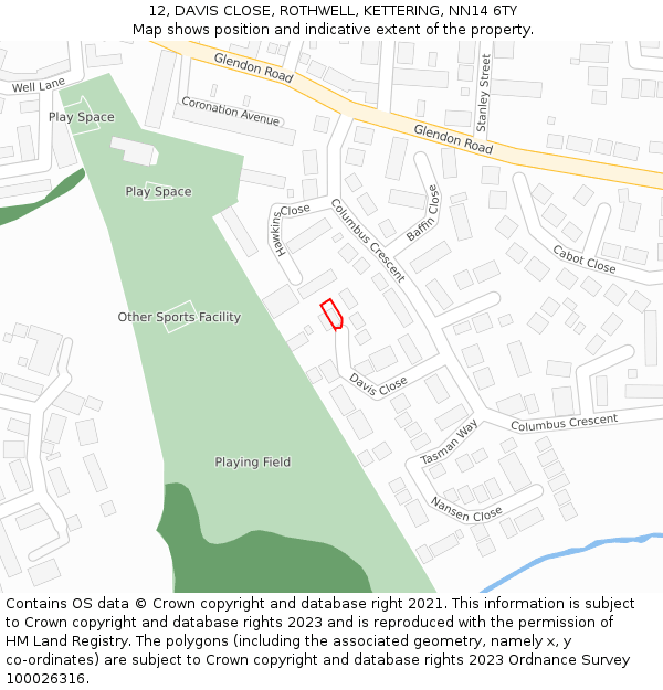 12, DAVIS CLOSE, ROTHWELL, KETTERING, NN14 6TY: Location map and indicative extent of plot