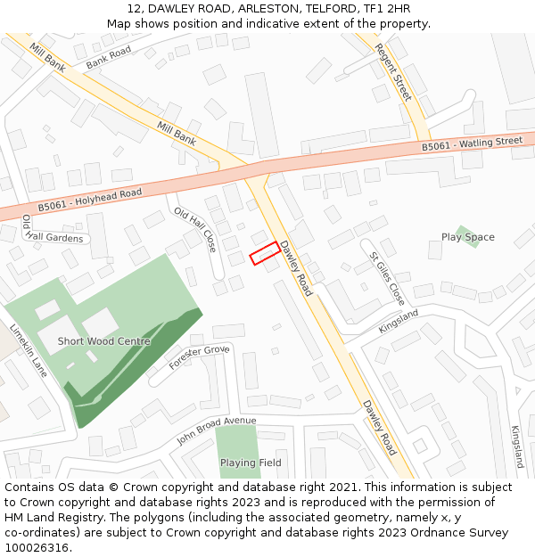12, DAWLEY ROAD, ARLESTON, TELFORD, TF1 2HR: Location map and indicative extent of plot