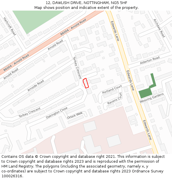 12, DAWLISH DRIVE, NOTTINGHAM, NG5 5HF: Location map and indicative extent of plot