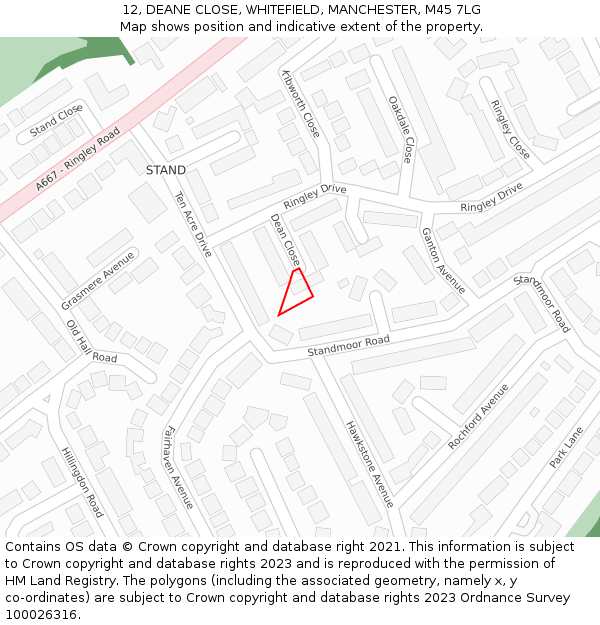 12, DEANE CLOSE, WHITEFIELD, MANCHESTER, M45 7LG: Location map and indicative extent of plot