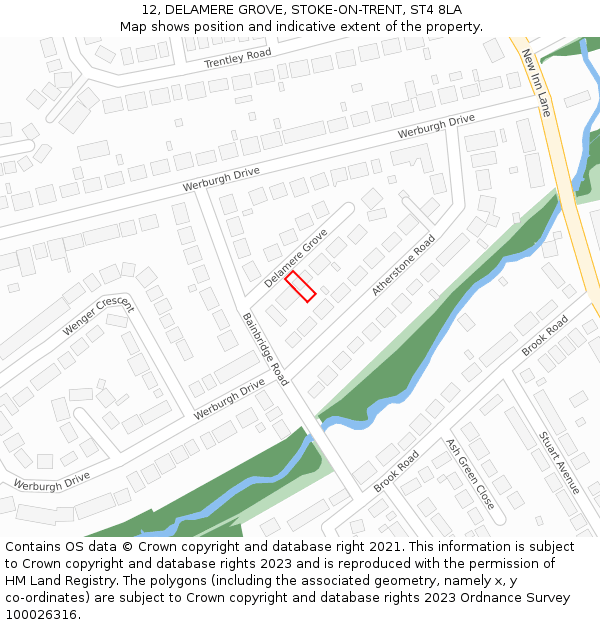12, DELAMERE GROVE, STOKE-ON-TRENT, ST4 8LA: Location map and indicative extent of plot