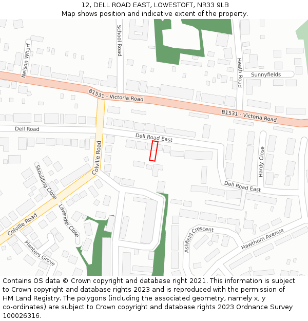 12, DELL ROAD EAST, LOWESTOFT, NR33 9LB: Location map and indicative extent of plot