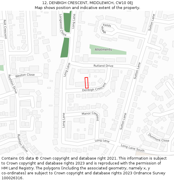 12, DENBIGH CRESCENT, MIDDLEWICH, CW10 0EJ: Location map and indicative extent of plot