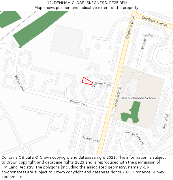 12, DENHAM CLOSE, SKEGNESS, PE25 3PH: Location map and indicative extent of plot