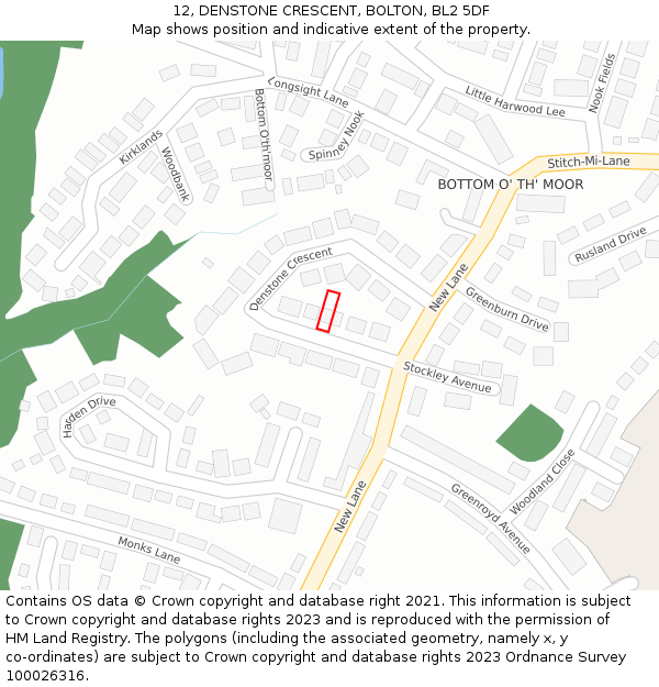 12, DENSTONE CRESCENT, BOLTON, BL2 5DF: Location map and indicative extent of plot