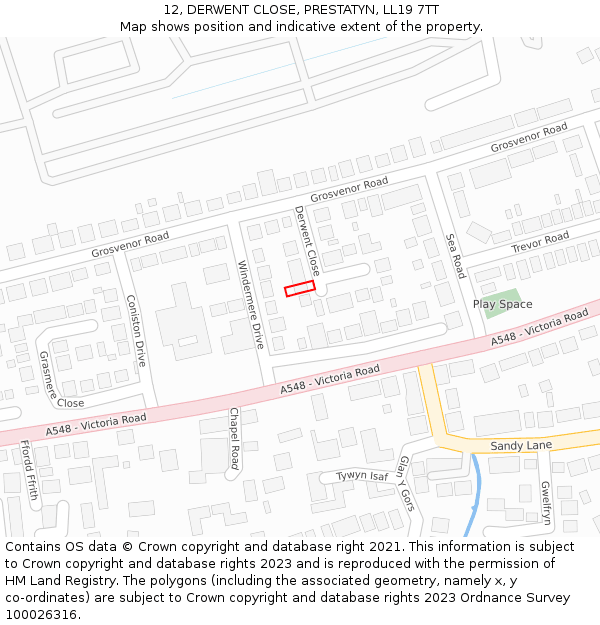 12, DERWENT CLOSE, PRESTATYN, LL19 7TT: Location map and indicative extent of plot