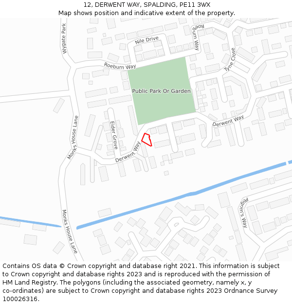 12, DERWENT WAY, SPALDING, PE11 3WX: Location map and indicative extent of plot