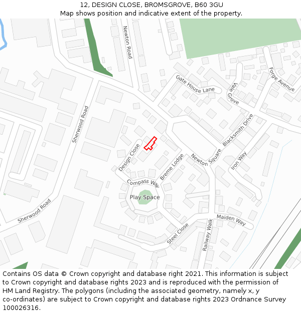 12, DESIGN CLOSE, BROMSGROVE, B60 3GU: Location map and indicative extent of plot