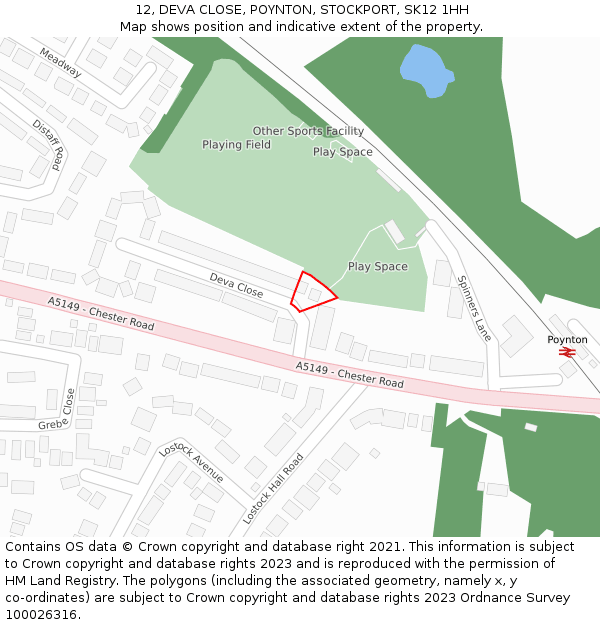 12, DEVA CLOSE, POYNTON, STOCKPORT, SK12 1HH: Location map and indicative extent of plot