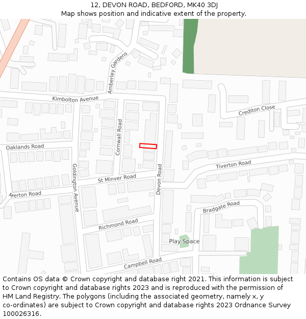 12, DEVON ROAD, BEDFORD, MK40 3DJ: Location map and indicative extent of plot