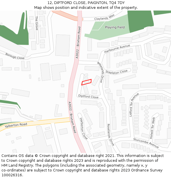 12, DIPTFORD CLOSE, PAIGNTON, TQ4 7DY: Location map and indicative extent of plot