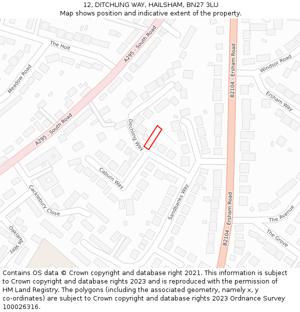 12, DITCHLING WAY, HAILSHAM, BN27 3LU: Location map and indicative extent of plot