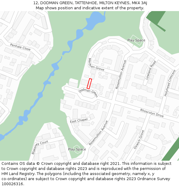 12, DODMAN GREEN, TATTENHOE, MILTON KEYNES, MK4 3AJ: Location map and indicative extent of plot