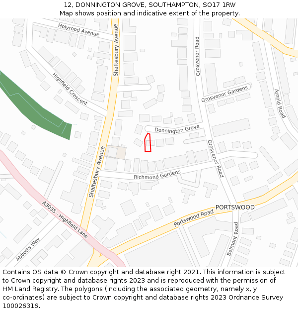 12, DONNINGTON GROVE, SOUTHAMPTON, SO17 1RW: Location map and indicative extent of plot