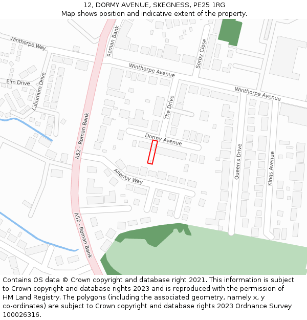 12, DORMY AVENUE, SKEGNESS, PE25 1RG: Location map and indicative extent of plot